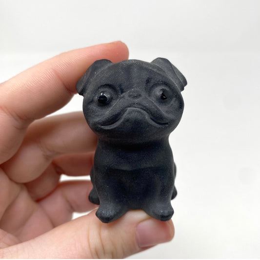 Black Obsidian Pug Dog Carving