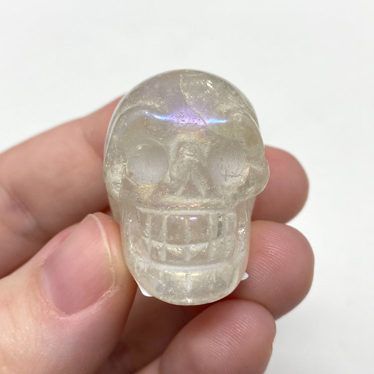 Small Aura Quartz Skull Carving