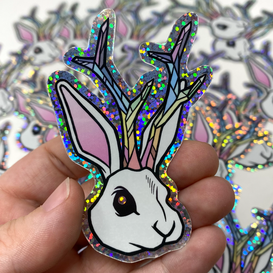 Lucid Rabbit Jackalope Logo Holographic Glitter Vinyl Sticker