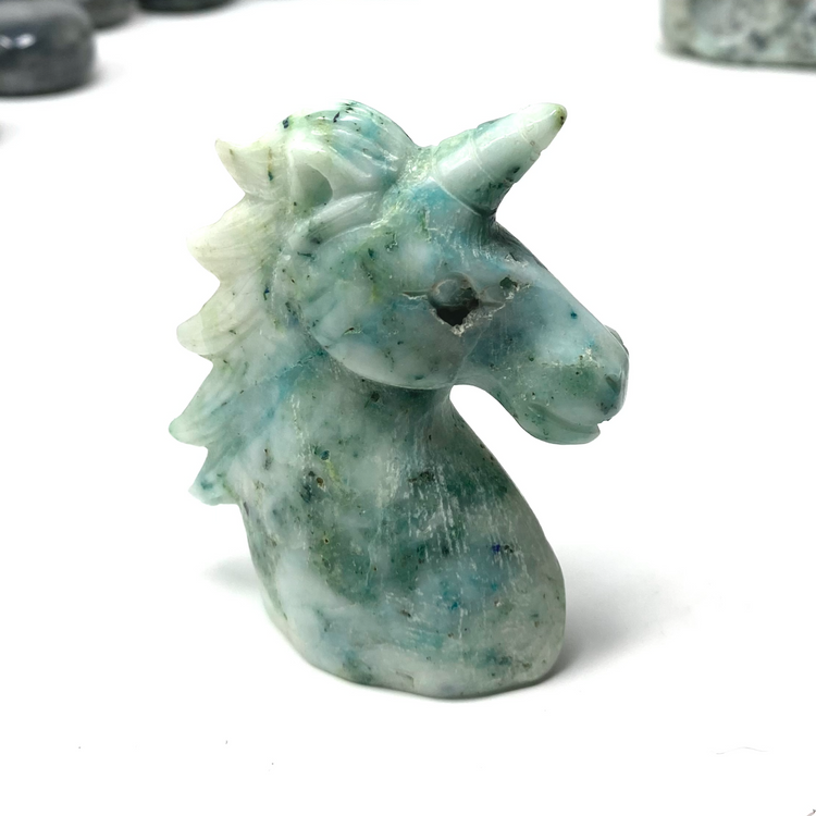 Chrysocolla in Quartz Unicorn Bust Carving