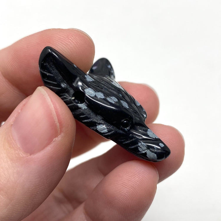 Snowflake Obsidian Wolf Head Carving