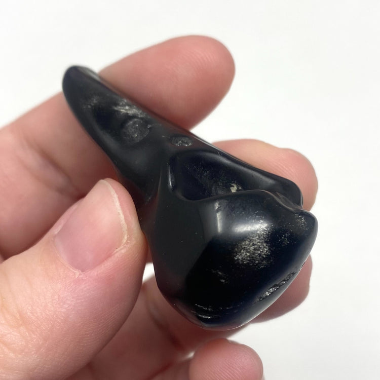 Silver Sheen Black Obsidian Bird Skull Carving