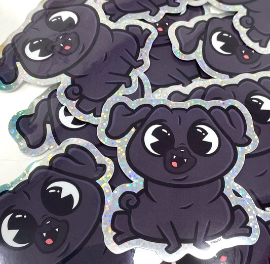 Zombie Pug Dog Holographic Glitter Vinyl Sticker