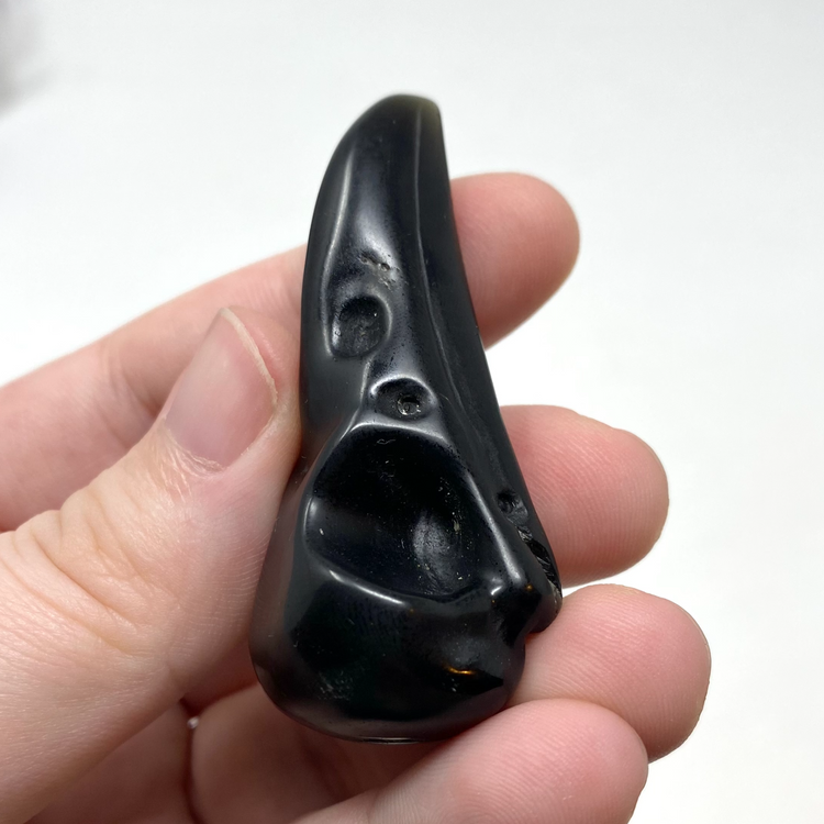 Silver Sheen Black Obsidian Bird Skull Carving