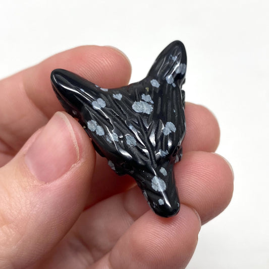 Snowflake Obsidian Wolf Head Carving
