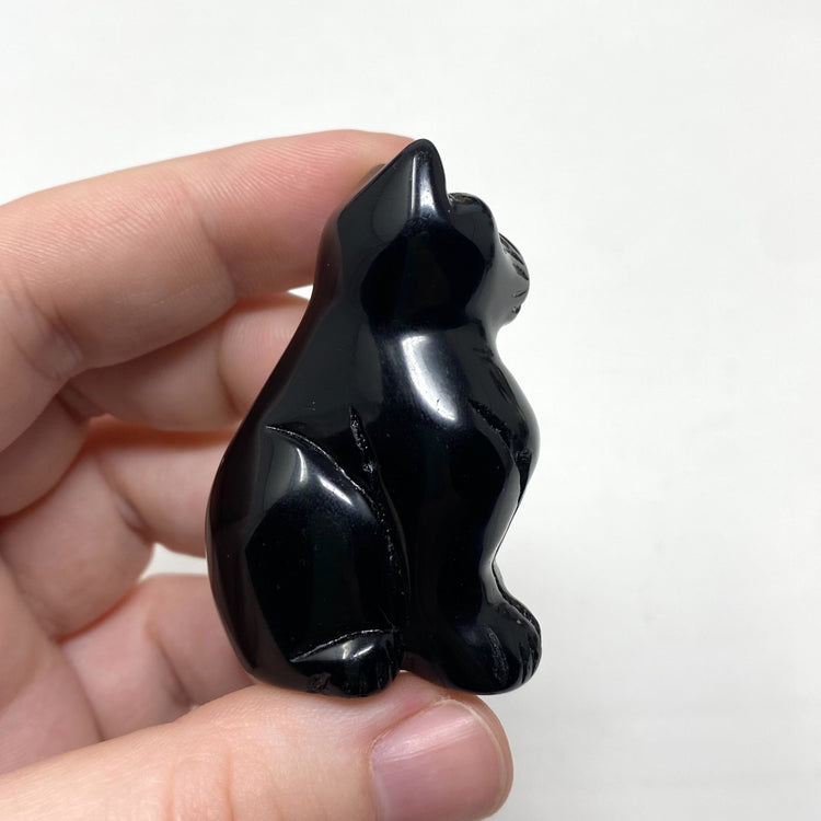 Black Obsidian Cat Carving