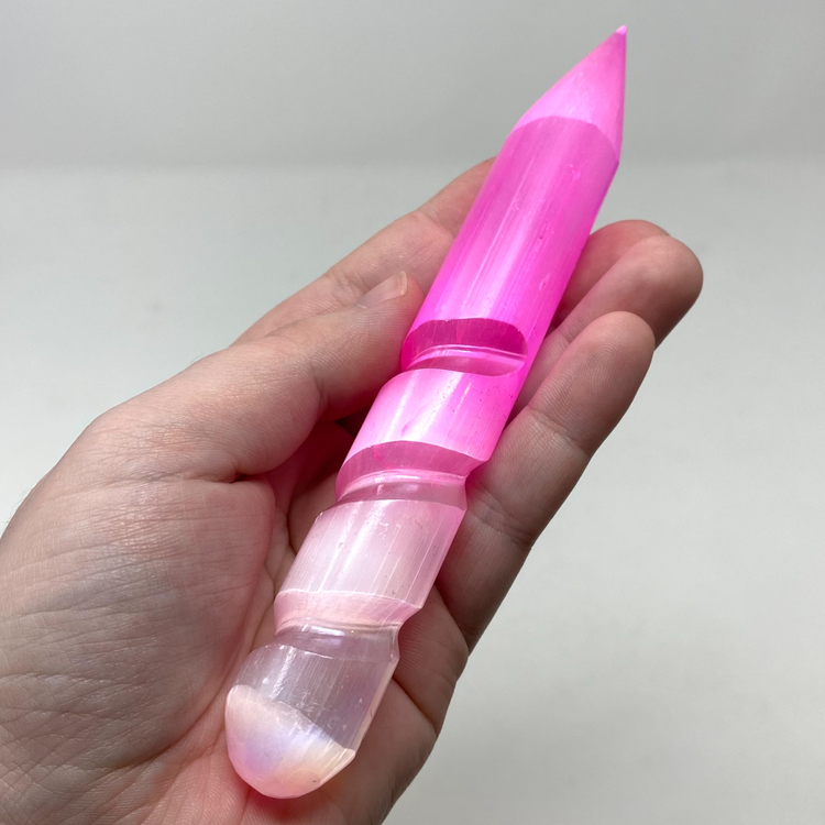 Pink Aura Satin Spar Selenite Crystal Wand