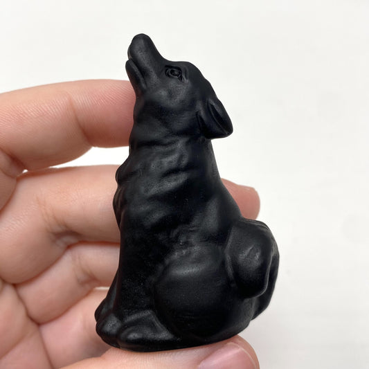 Black Obsidian Wolf Carving