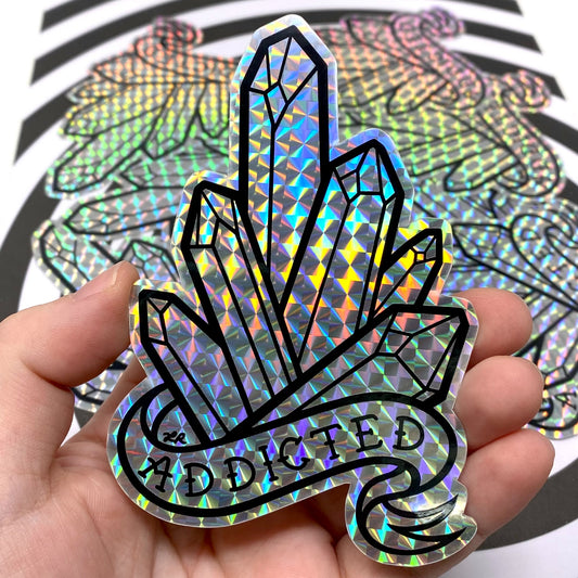 Addicted Crystal Cluster Holographic Prismatic Vinyl Sticker