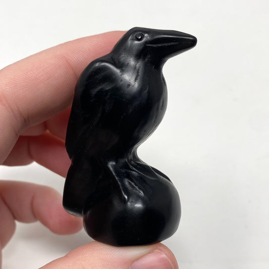 Black Obsidian Raven Carving