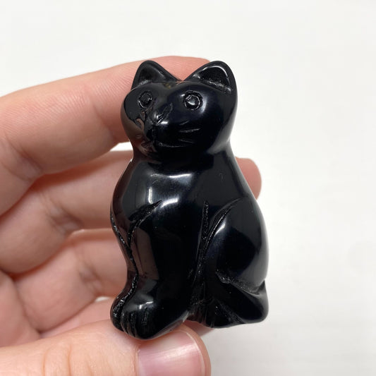 Black Obsidian Cat Carving