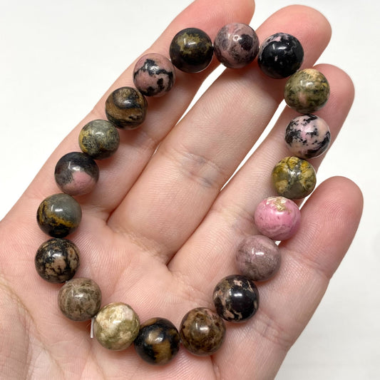 Rhodonite Crystal Gemstone Bracelet 10mm Beads