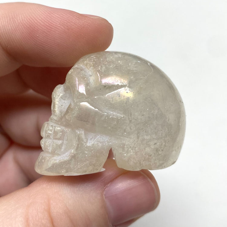 Small Aura Quartz Skull Carving